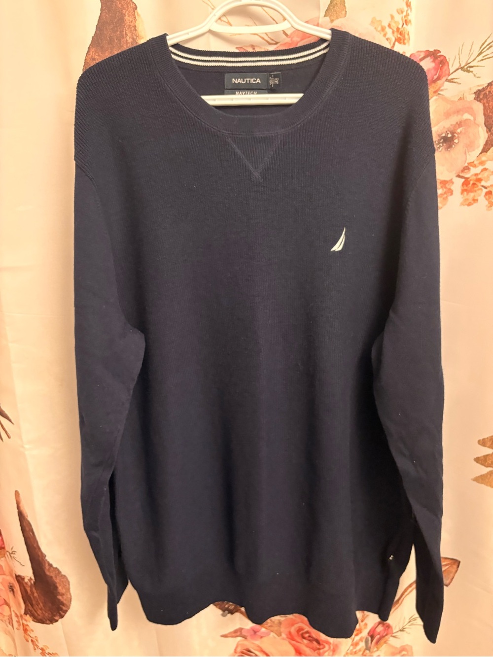 Nautica Men’s Dark Navy Crewneck Sweater with Sail Logo